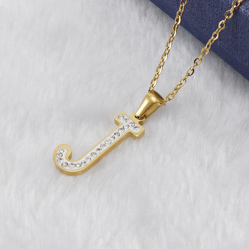 Stainless Steel Diamond Letter Necklace Women 18K Gold Beauty Fashion