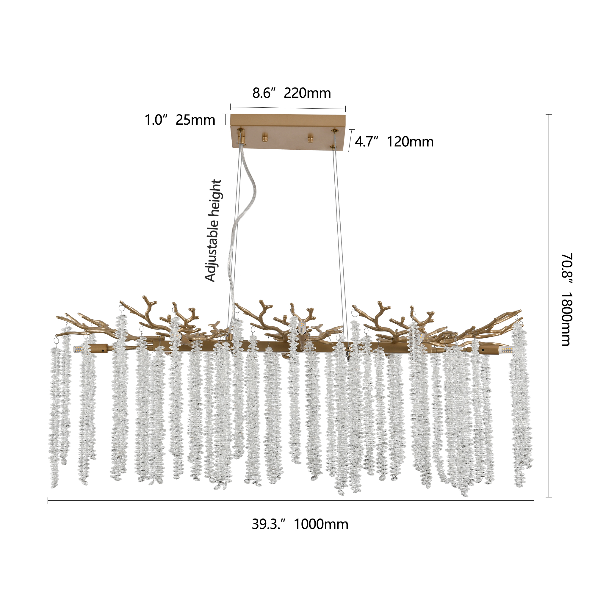 39-inch Modern Golden Pendant Light With Cascading Crystal Strands, Ideal For Living Room, Dining Room And Foyer, High-End Decorative Lighting Fixture Bulb Not Included