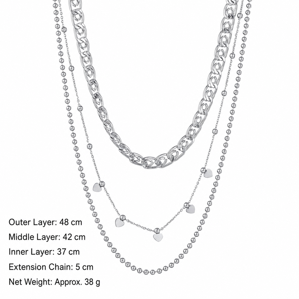Stainless Steel Layered Heart Chain Necklace view
