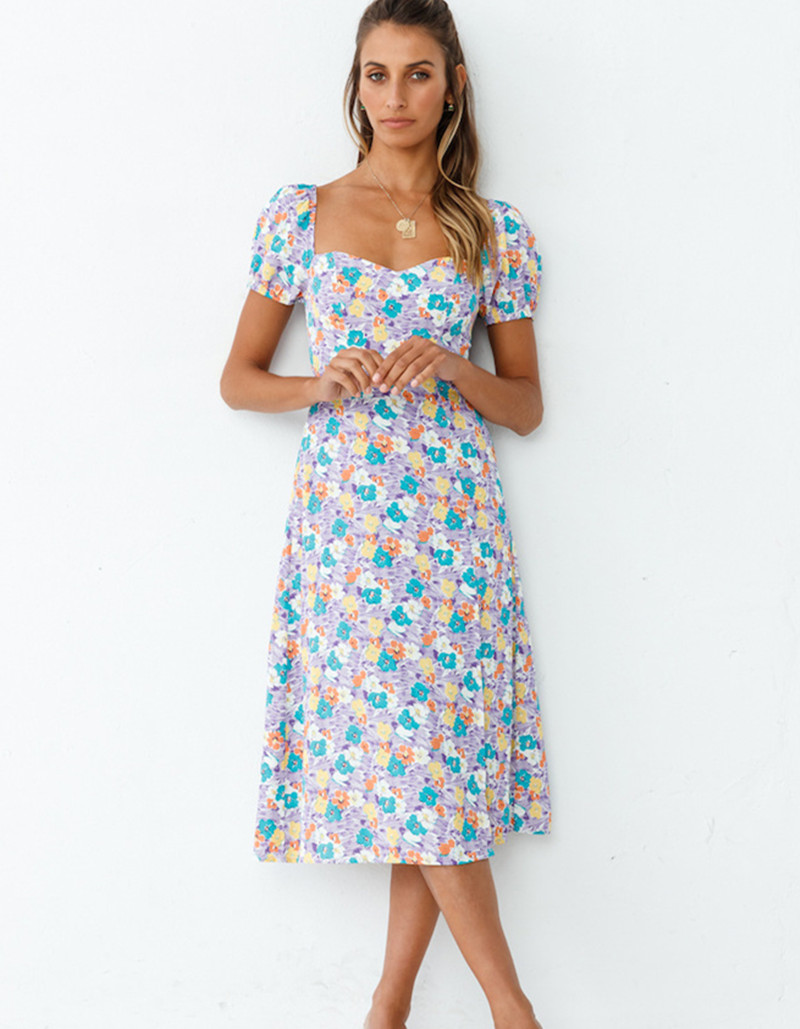 Women's Backless Lace Up Split Printed Dress