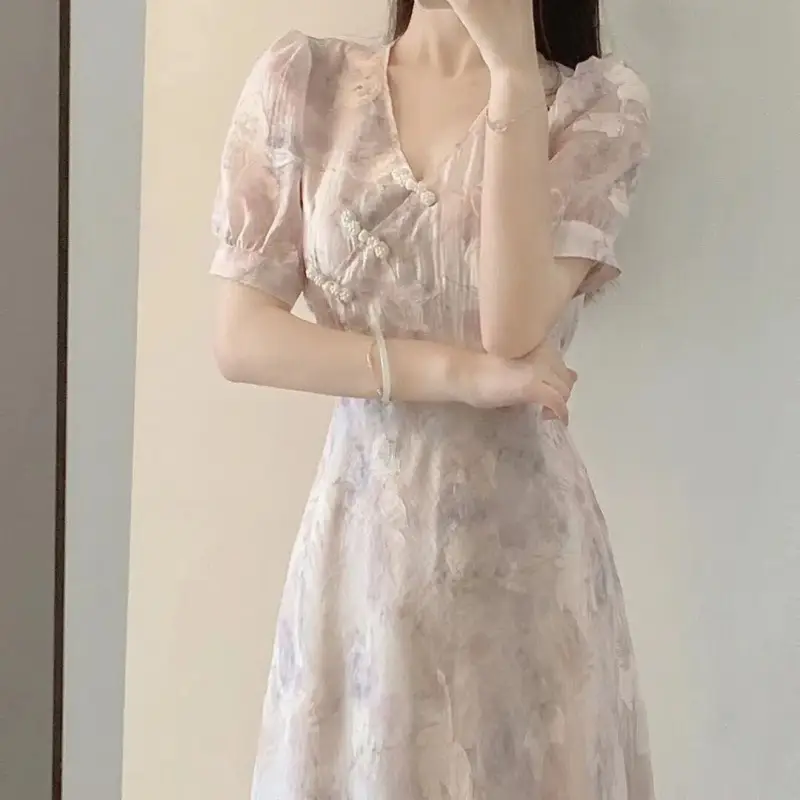 New Chinese Style Cheongsam Floral Dress