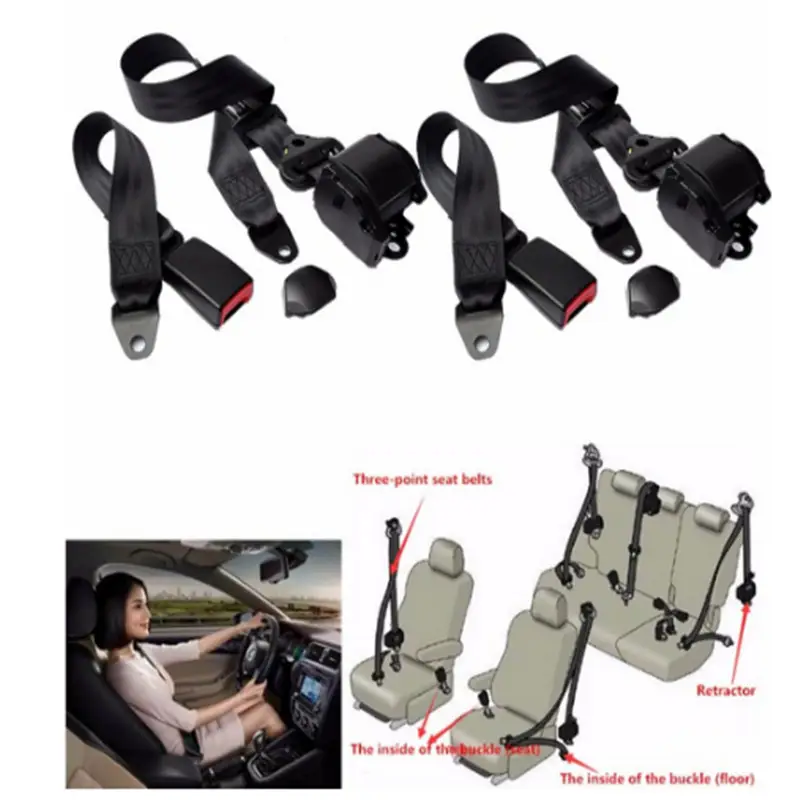 Motor Vehicle Adjustable 3-point Retractable Seat Belt Webbing Kit, Adjustable Waist, Heavy Nylon Belt