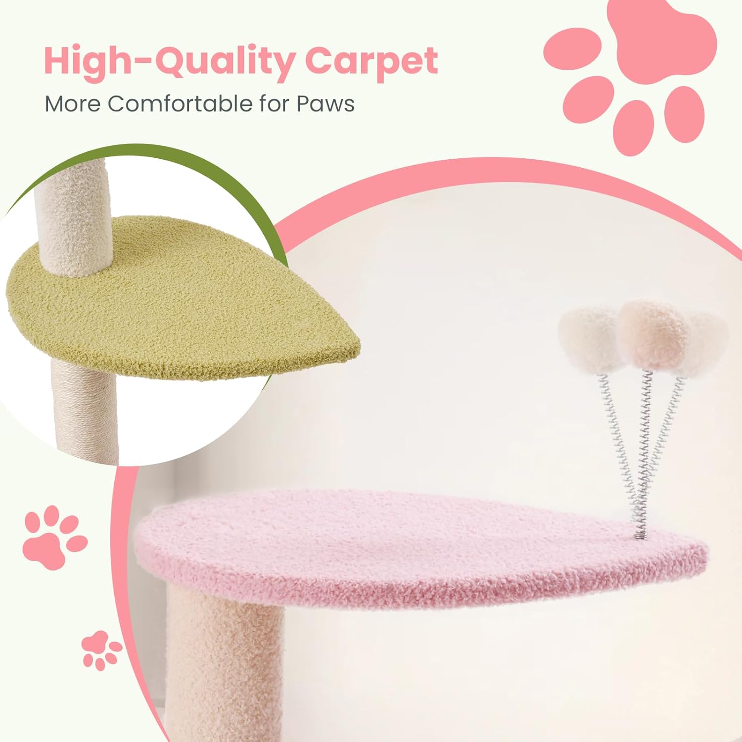 Max & Marlow Cat Tree  Floor-to-Ceiling Adjustable Height, Featuring Carpeted Scratching Posts And Cushioned Platforms For Indoor Cats Pink,Pickup Only