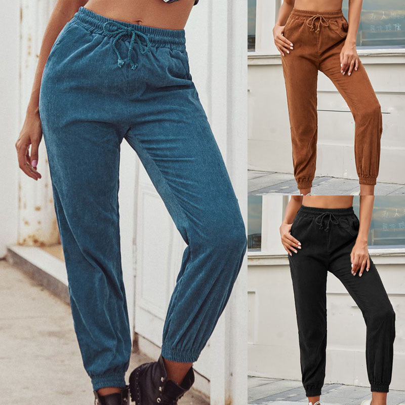 Fashion All Match Casual Corduroy High Waist Trousers