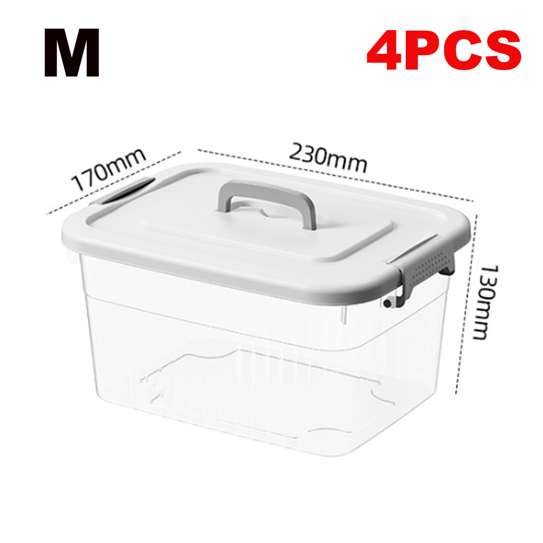 4PCS Clear Plastic Storage Boxes With Lids Stackable Box Home Office Kitchen UK — image 2
