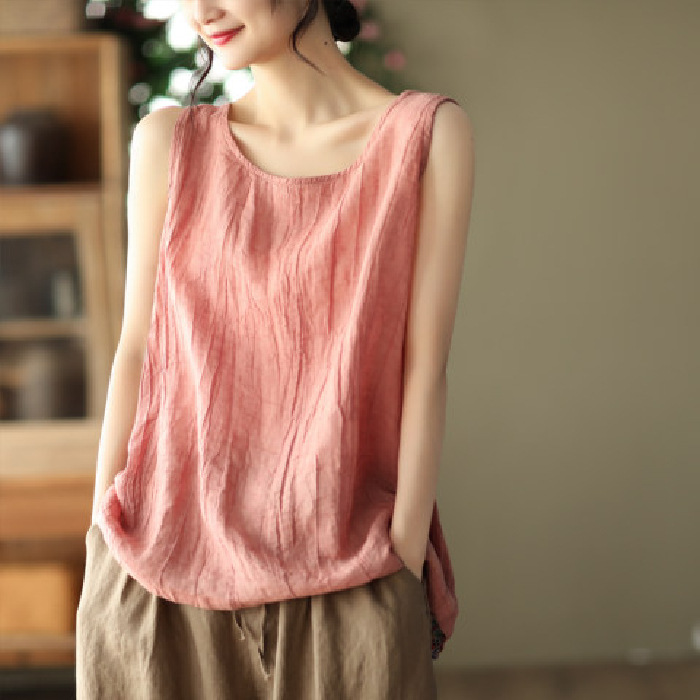 Cotton And Linen Art Solid Color Loose-fitting Versatile Top Camisole For Women