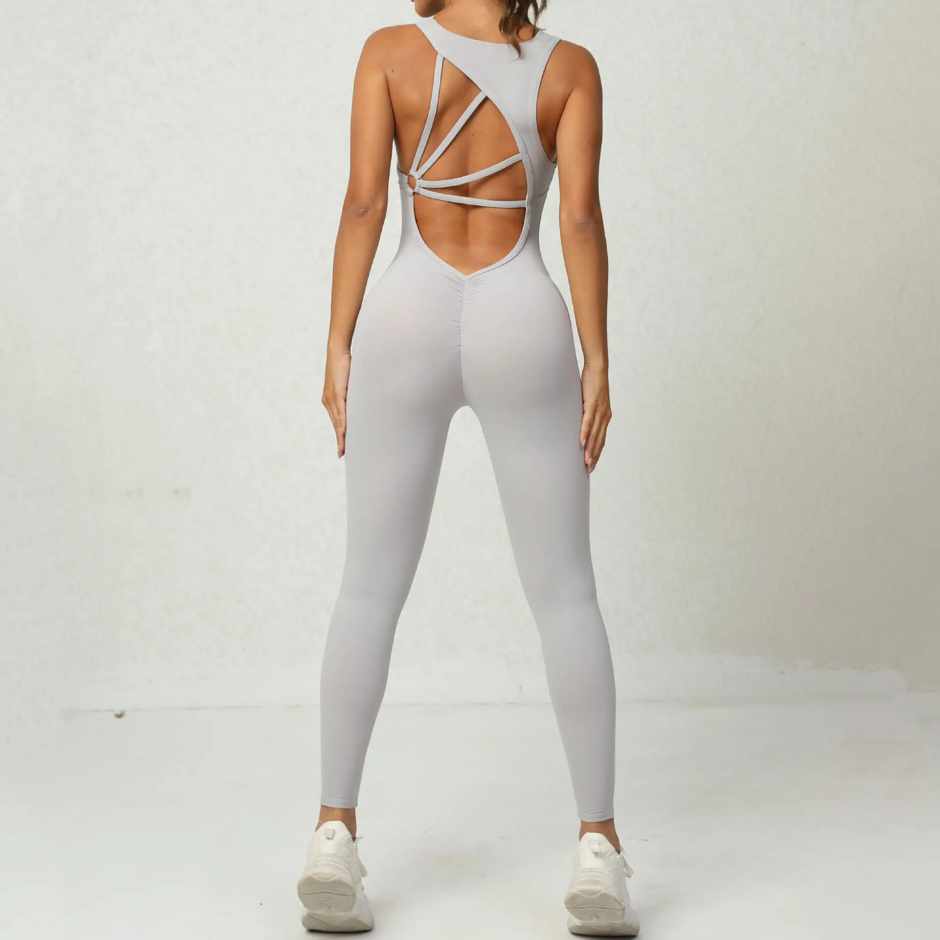 Yoga Jumpsuit V-shaped Back Design Sleeveless Fitness