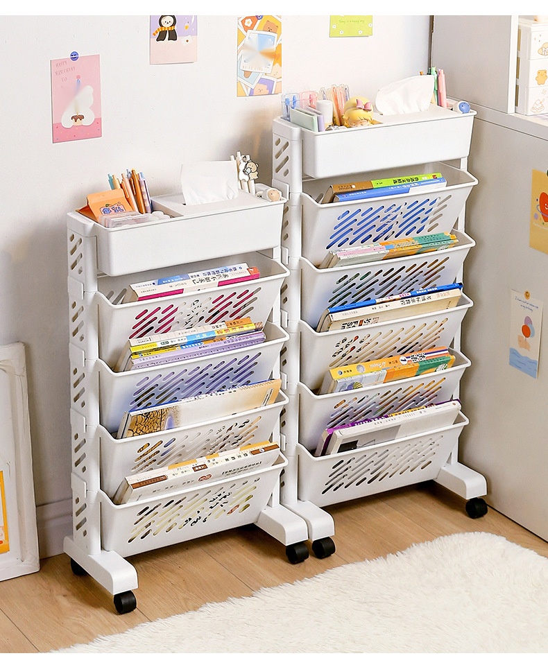 Floor Bookshelf Organizer with Wheels | Portable Bookcase