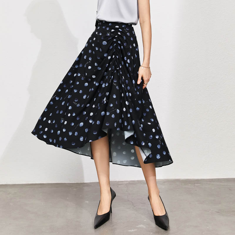 French Polka Dot Letter Print Pleated Skirt