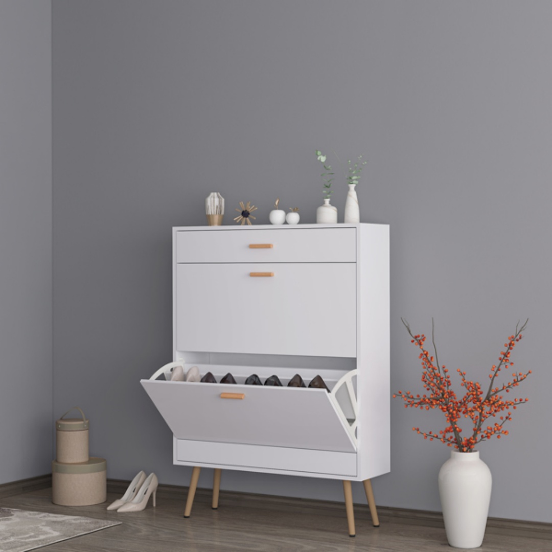 Shoe Cabinet, 16 Pair Shoe Rack Storage Organizer With 2 Flip Drawers, White... 2