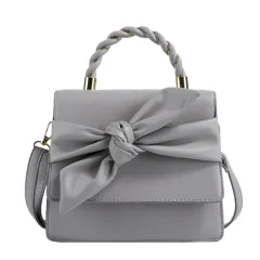 French Butterfly Clip Tote Shoulder Crossbody Bag - Grey - View 1