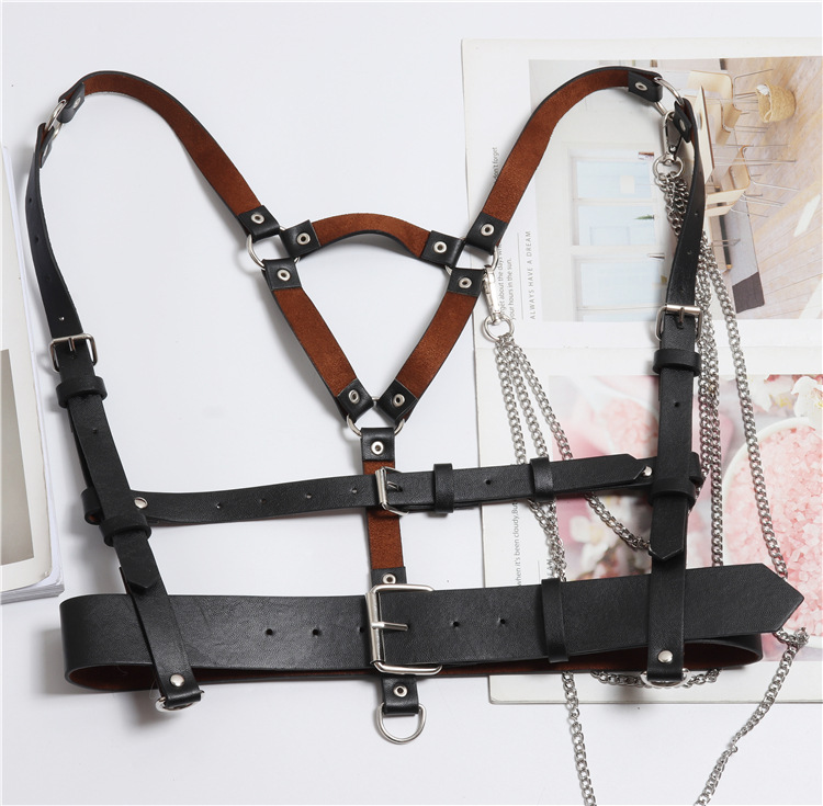 Double Pole Cross Strap Waist Seal And Detachable Chain Decoration