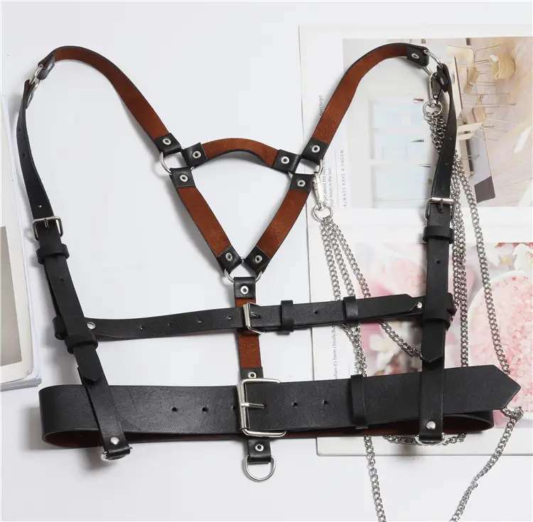 Double Pole Cross Strap Waist Seal And Detachable Chain Decoration
