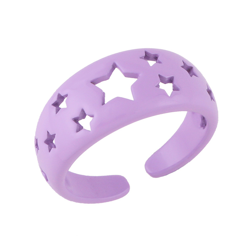 Personalized Simple Candy Color Hollow Five-pointed Star Ring