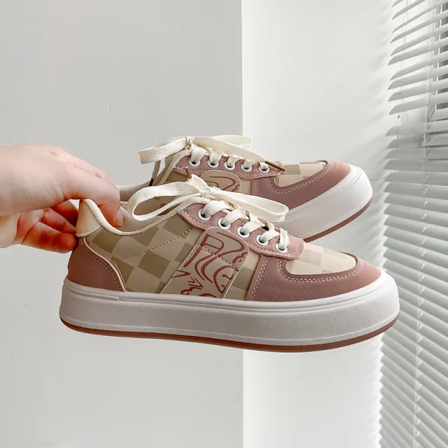 Retro Checkerboard High top Platform Plaid Sneakers Pink - Shop at LoveMi
