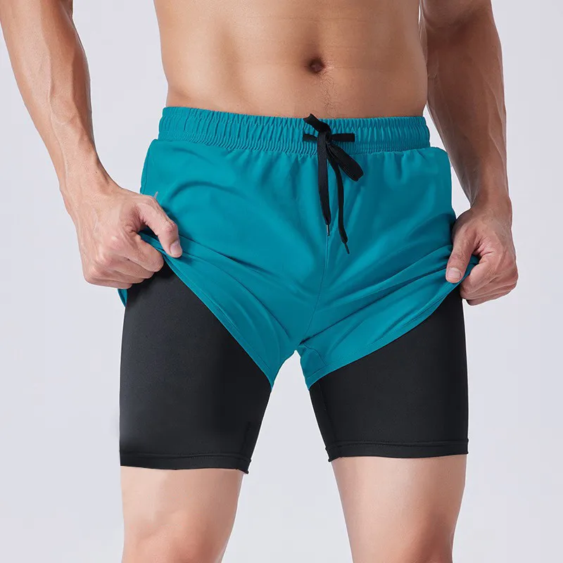 Men's Drawstring Sports Shorts Double Layer Quick Dry High