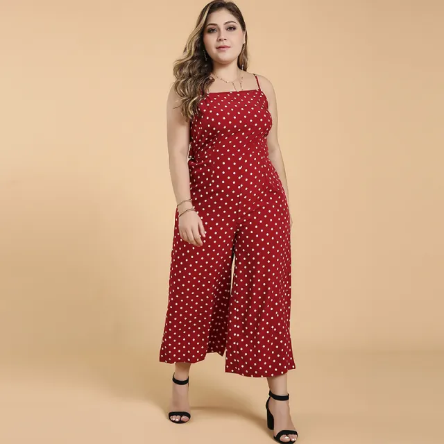 Sleeveless Suspender Polka Dot One piece Cropped Wide leg Pants Red - Shop at LoveMi