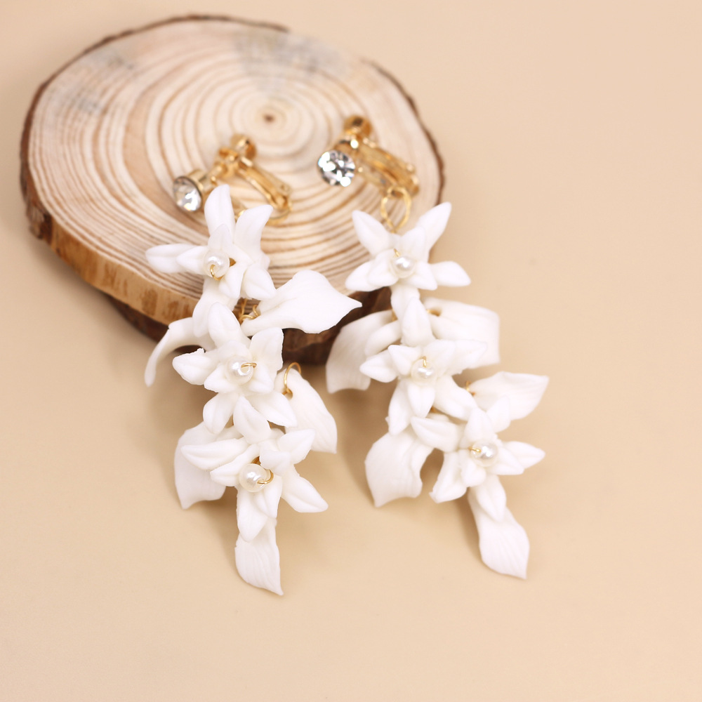 Title 5, Gold And Silver Dual Color Ceramic Flower Earrings