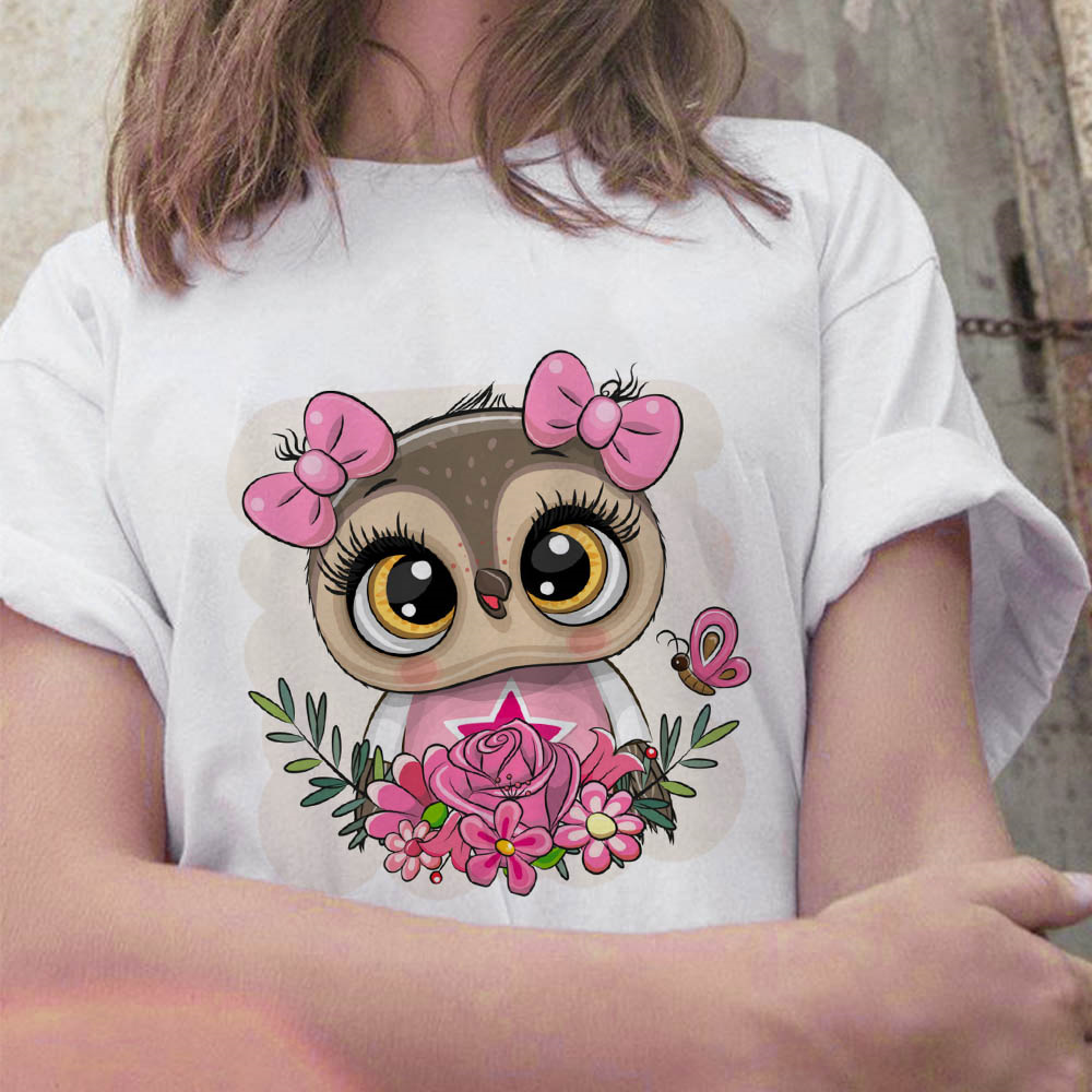 Title 5, Owl Cute Cartoon Print Short Sleeve