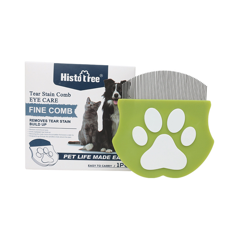 Peine profesional para los ojos de gatos y perros, peine azul de acero inoxidable para eliminar legañas de los perros, herramienta de aseo portátil para eliminar legañas, restos de pelo y suciedad, herramienta de aseo con cabezal redondeado y suave