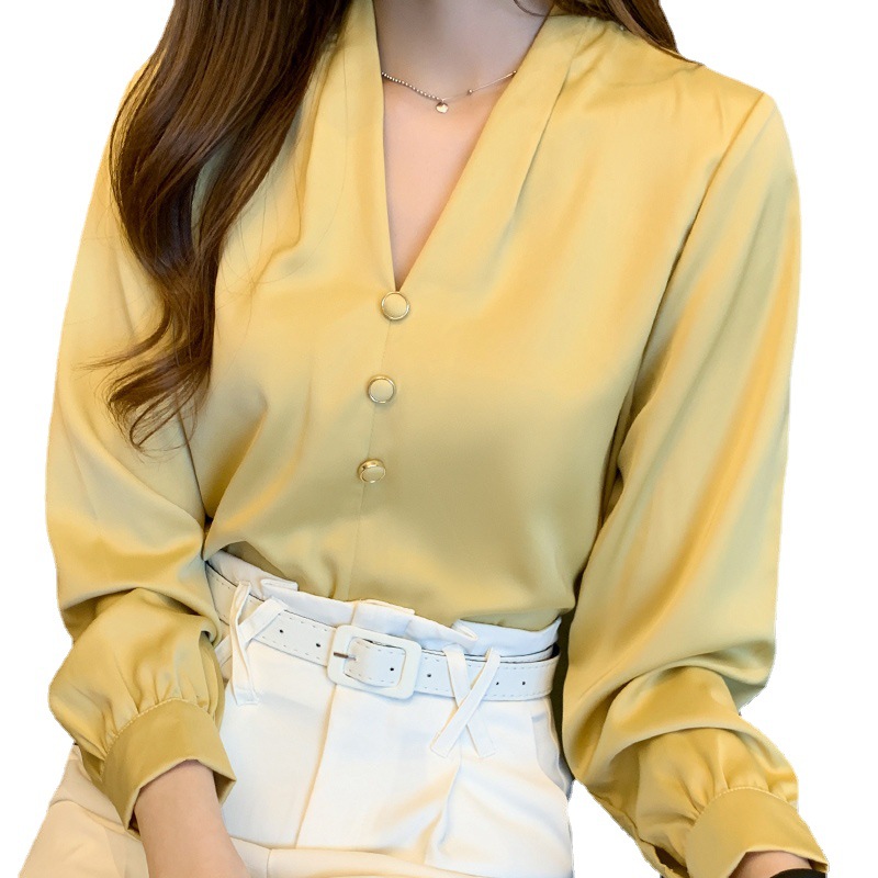 V-neck Beaded Design Western Style Female Temperament Long-sleeved Blouse