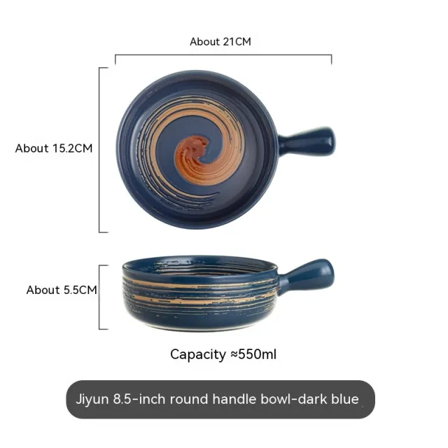 Household Single Handle Ceramic Baking Bowl Student Dormitory Blue - Shop at LoveMi