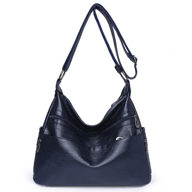 Fashionable Large Capacity Soft Leather One Shoulder Messenger Blue - Shop at LoveMi