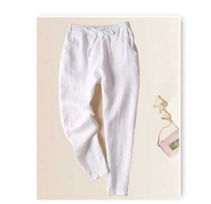 Women's Cotton And Linen Harem Pants - White