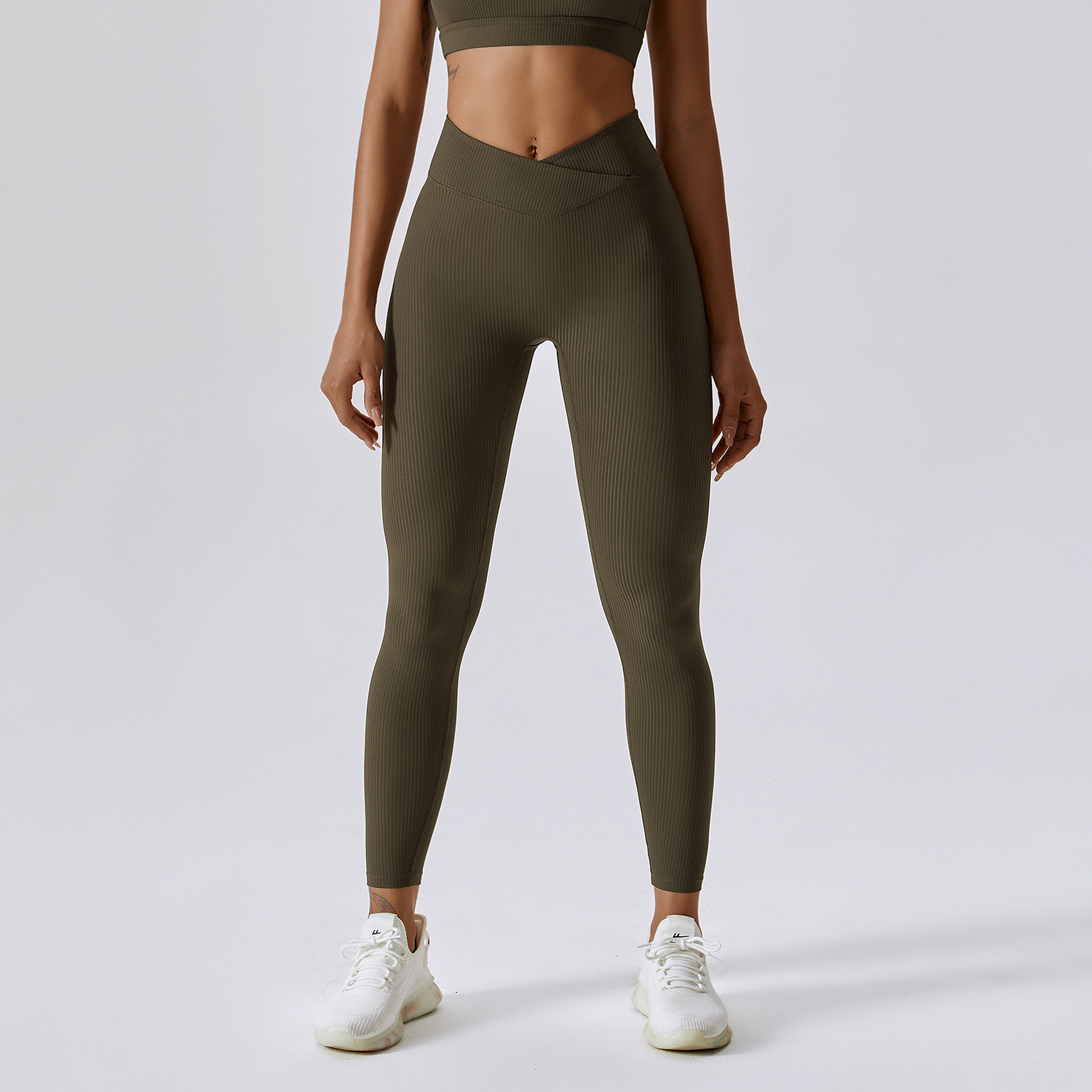 Threaded European And American Tight Yoga Pants For Outer Wear Olive - Shop at LoveMi