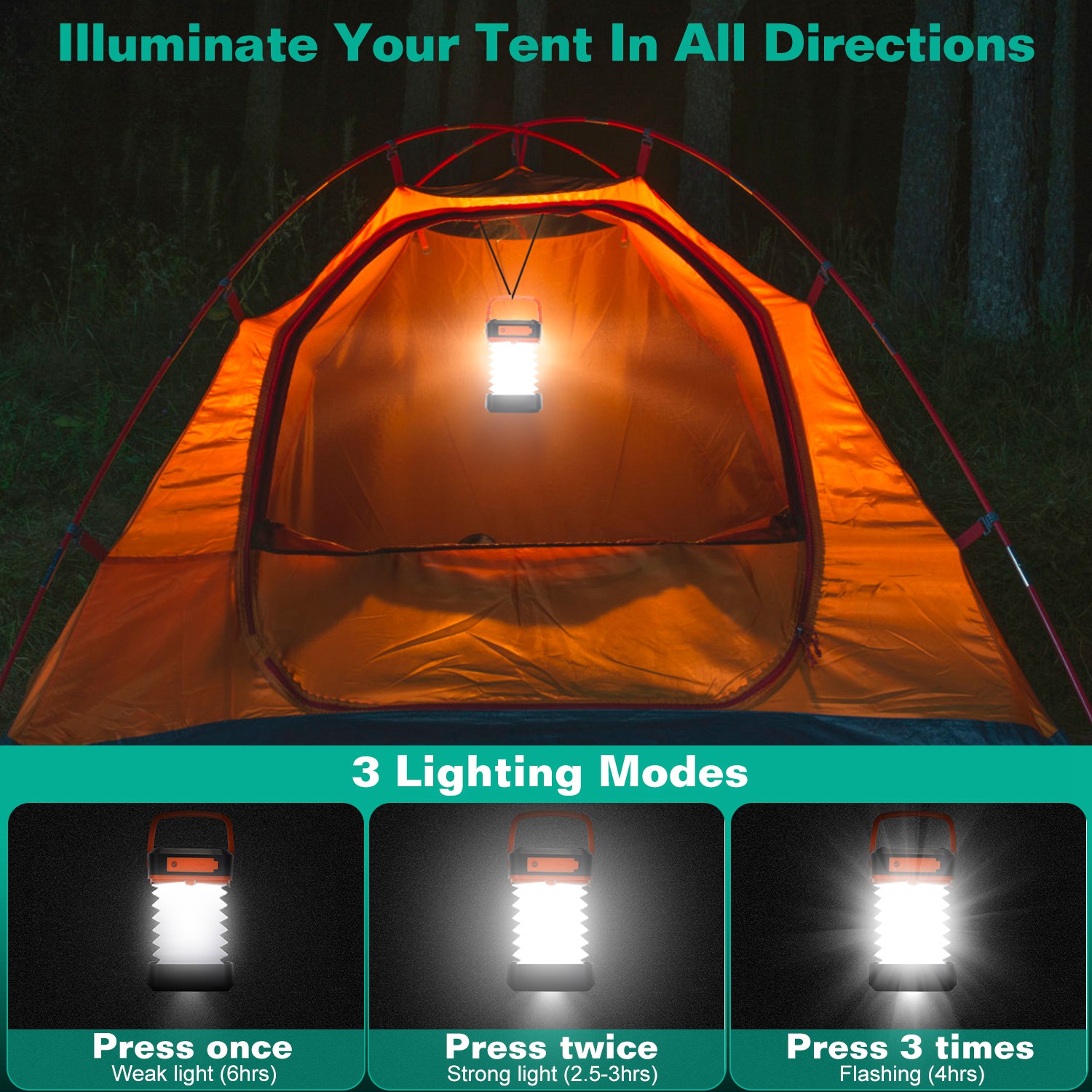 Solar Camping Lantern LED Collapsible Tent Lamp USB Rechargeable Portable Emergency Camping Light For Hiking Fishing Outdoor — foto 5