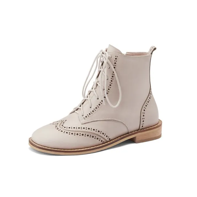 British Vintage Carved Martin Boots Wild Lace Low Heel White - Shop at LoveMi