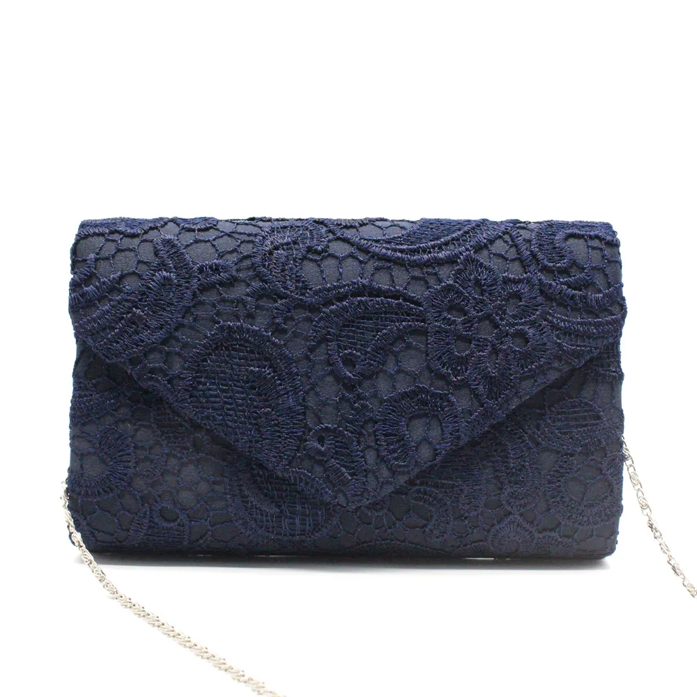 Convenient, Beautiful And Fashionable Lace Dinner Bag With Cover - Blue