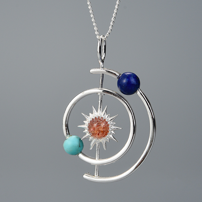 Solar System Natural Stone Sterling Silver Pendant