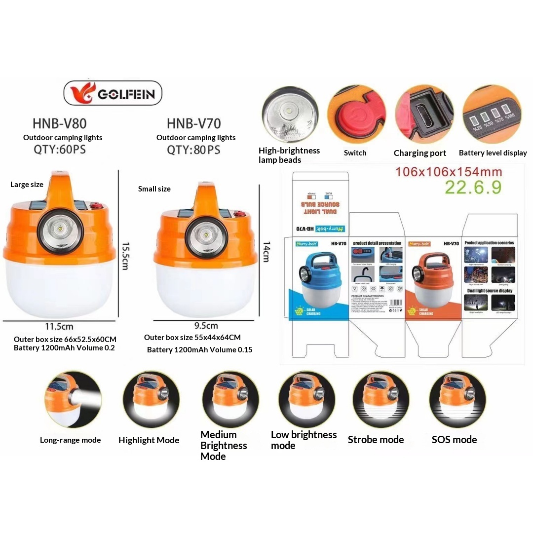 Only Self Pickup-Multi Functional Dual-use Solar Charging Camping Lamp, Portable Camping Outdoor Tent, Night Market Stall Ball Bubble Lamp