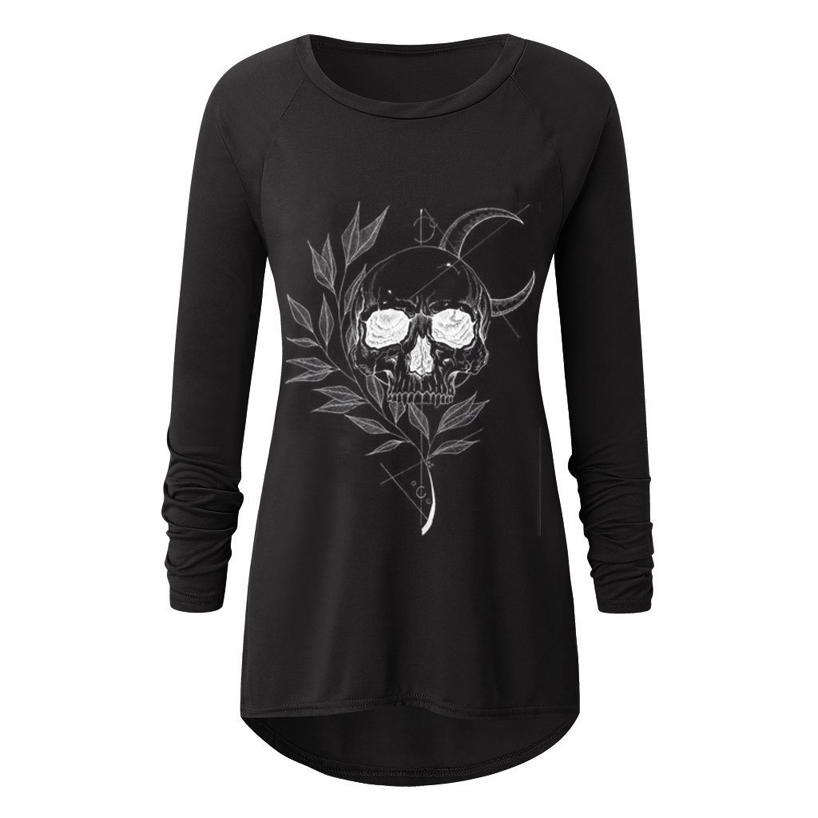 Large Round Neck Skull Print Loose Long Sleeves