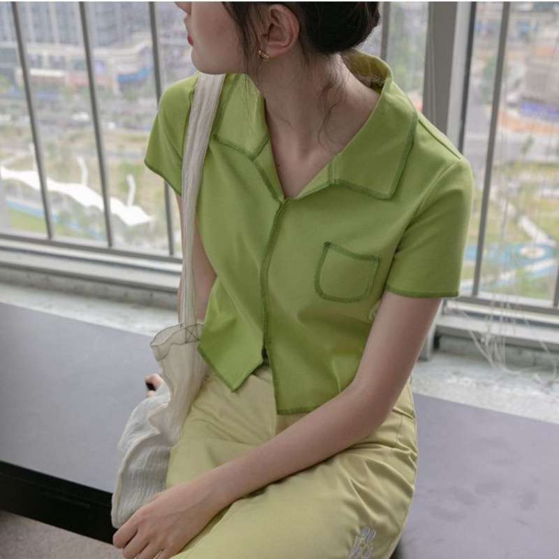Women's Design Sense Of Short Blouse With Open-collar Lapel