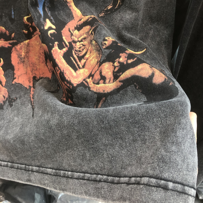 Skull Print Washed Distressed Hip Hop Loose Men's Short Sleeve T-Shirt