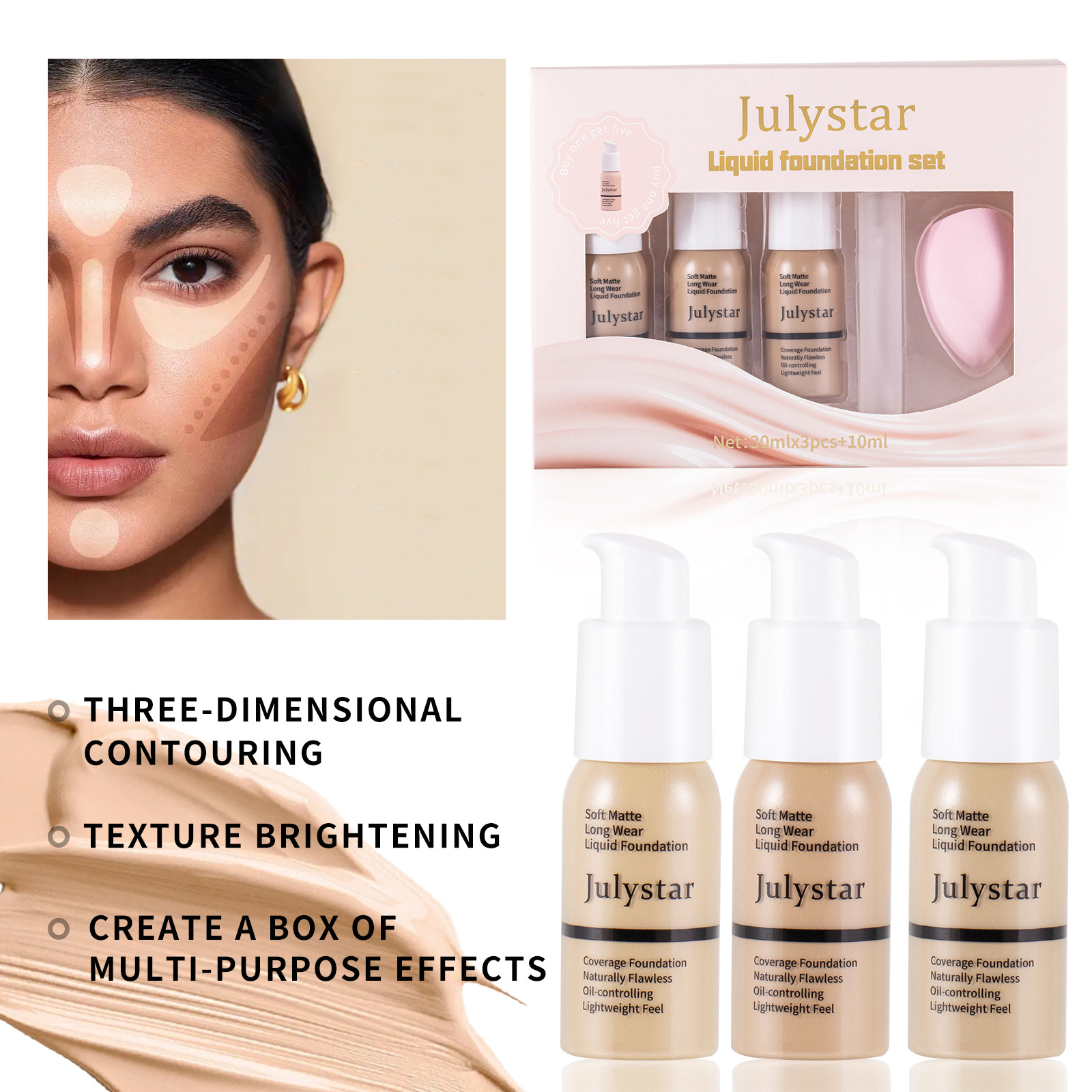 Concealer Long Lasting Makeup Setting Without Taking Off Makeup Liquid Foundation Facial Natural Moisturizing Foundation Make-up Set — foto 5
