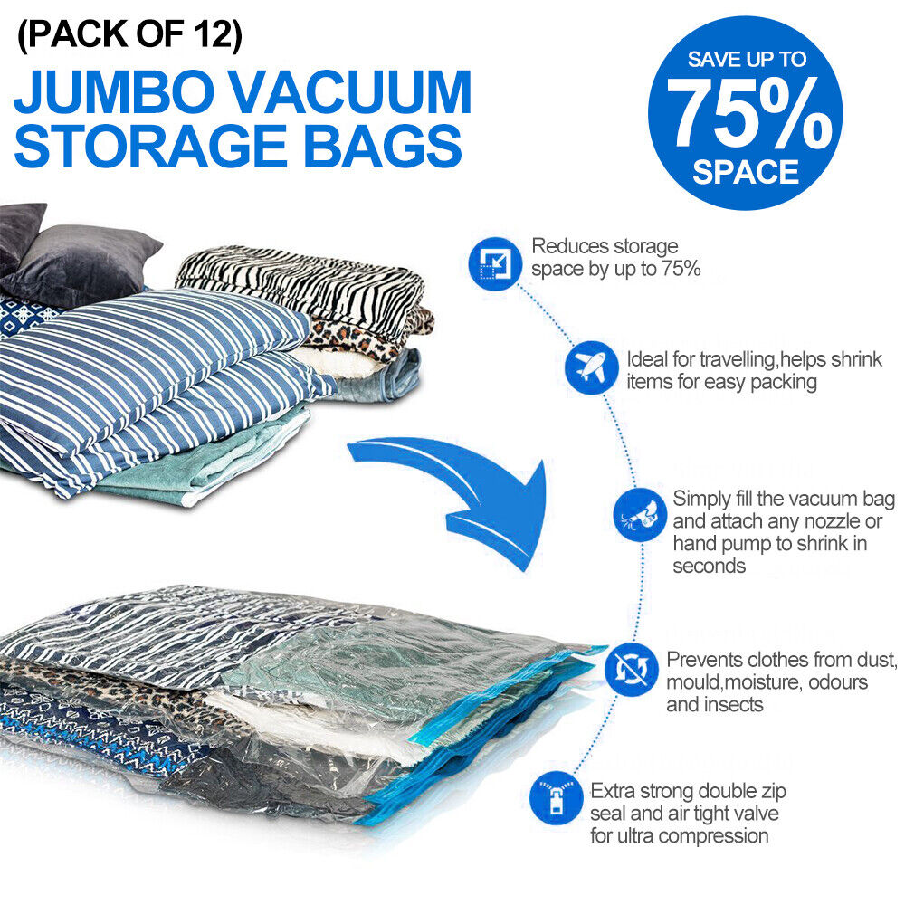 12 X Solid Vacuum Storage Bags, Space Saving, Vacuum Saving, Large Vacuum Storage Bags