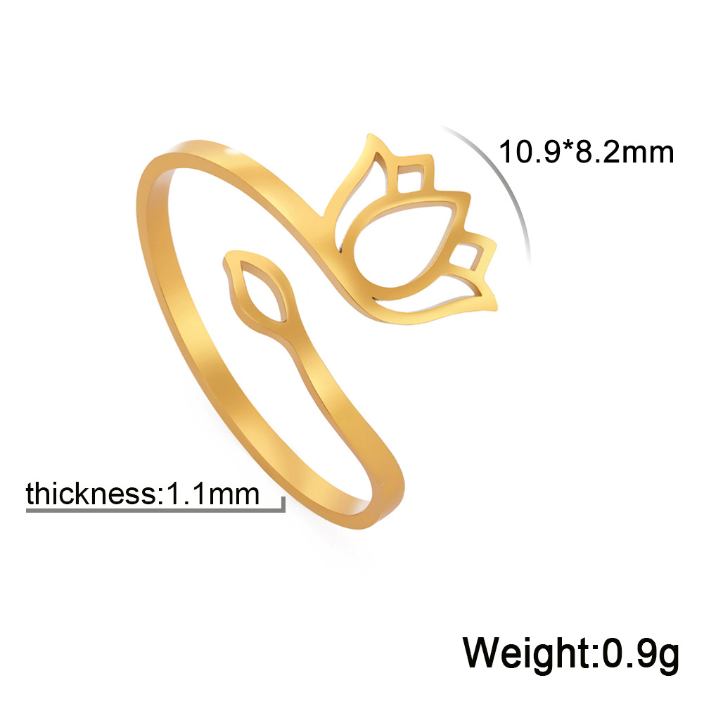 Vintage Lotus Ring Women Stainless Steel Adjustable