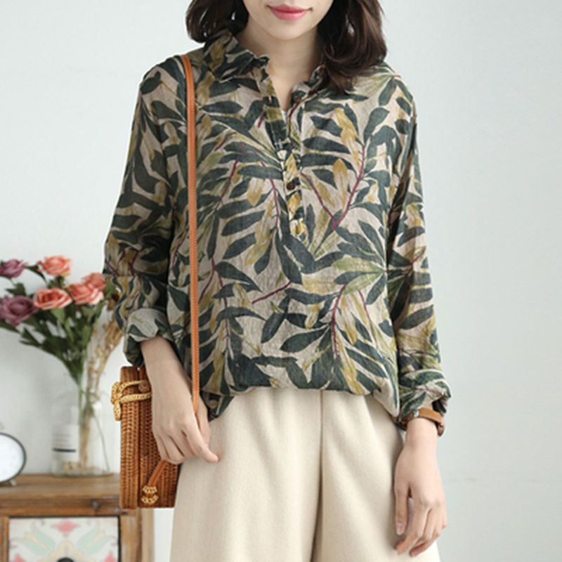 Title 5, New Retro Printed Pullover Lapel Cotton Shirt F...