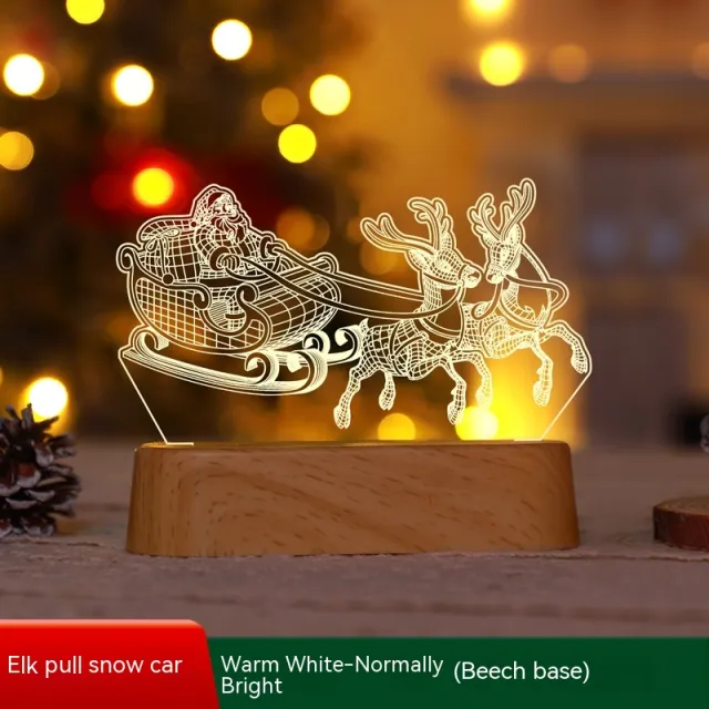 Christmas Decoration 3D Lamp Acrylic LED Night Lights New Year Valentines Day Christmas Kids Gift Christmas Ornaments Elk Pull Snowmobile Wood Grain - Shop at LoveMi
