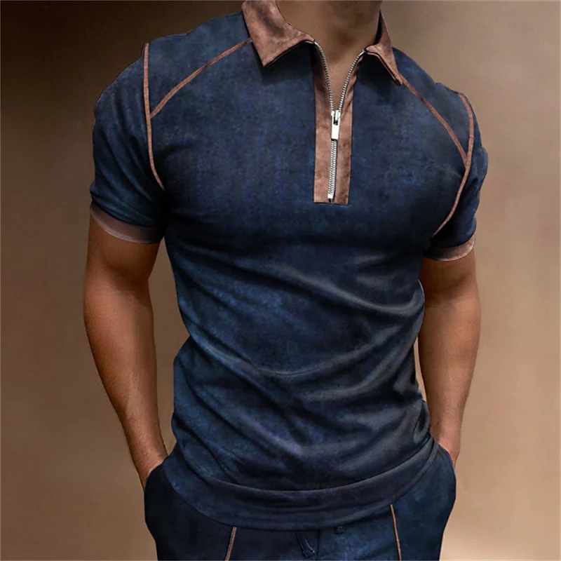 Title 3, Mens Fashion Casual Short-sleeved Color Blocki...