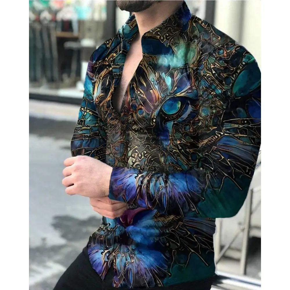 Fashion New Men's Gradient Printing Long-sleeved Shirt