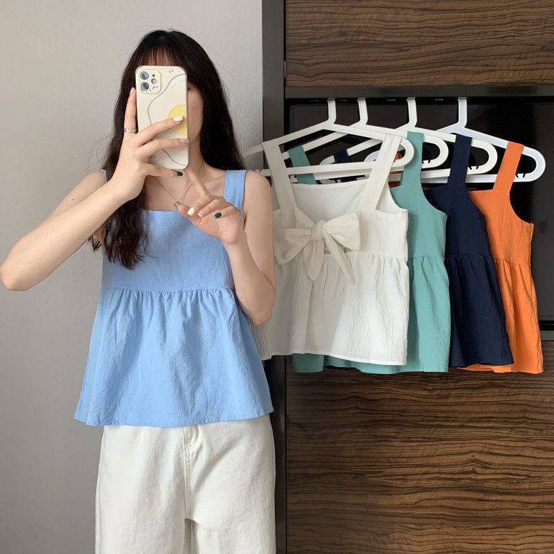 Solid Color Square Neck Playful Baby Shirt Summer Temperament Age Reducing Short Sleeve