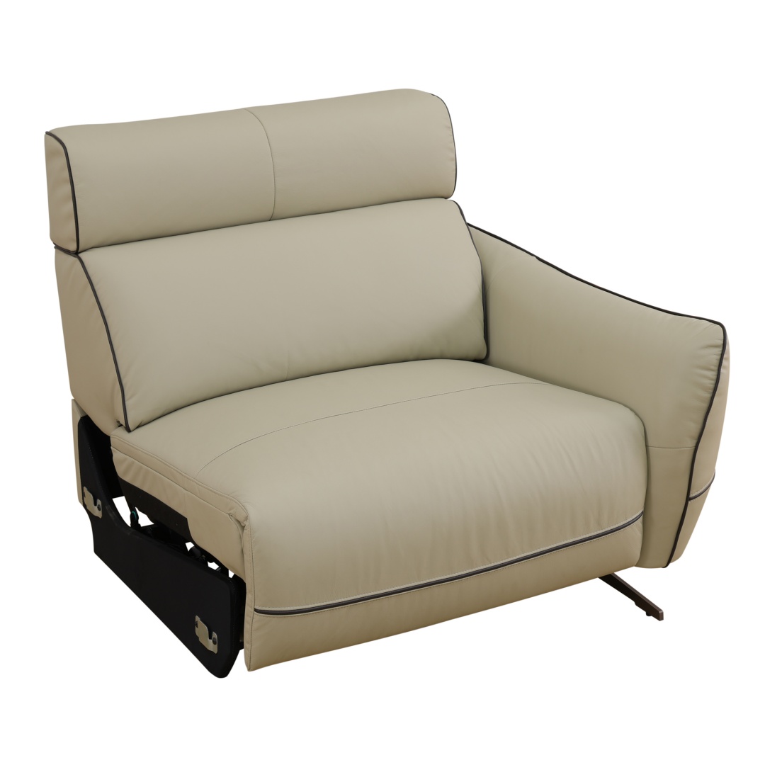 Pickup Only--Beige Top Grain Leather And PVC 3-Piece Living Room Recliner Sofa Set