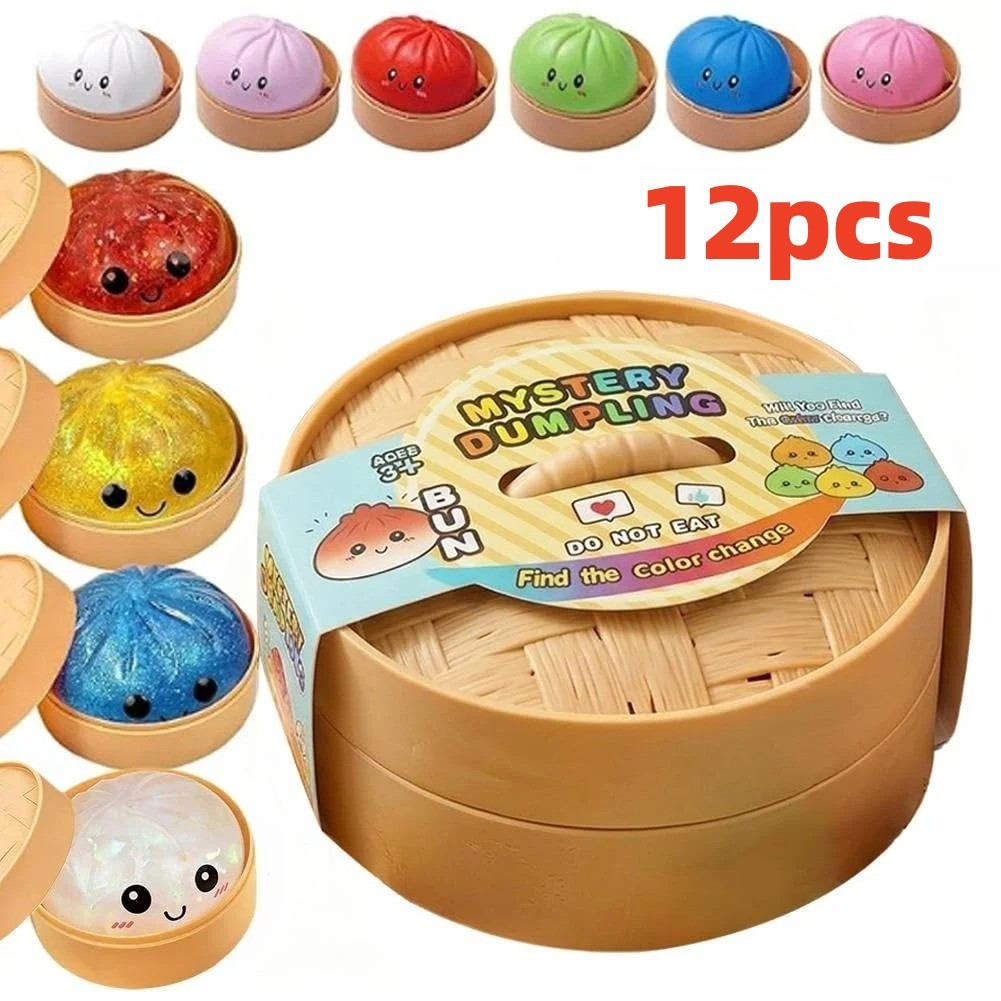 12PCS Glitter Dumpling S Quishy Toy Mystery Blind Box Bun Stress Relief Steamer