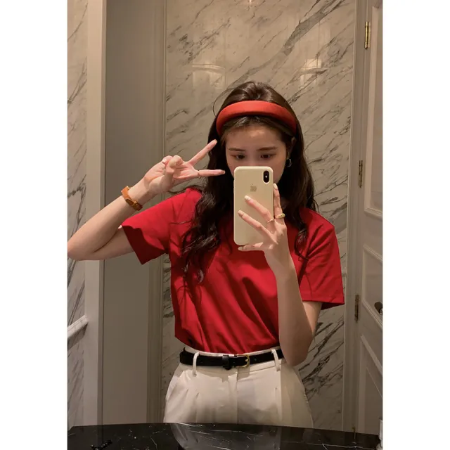 Women's Solid Color Round Neck Loose And Slim Short Sleeve T shirt Jujube Red - Shop at LoveMi