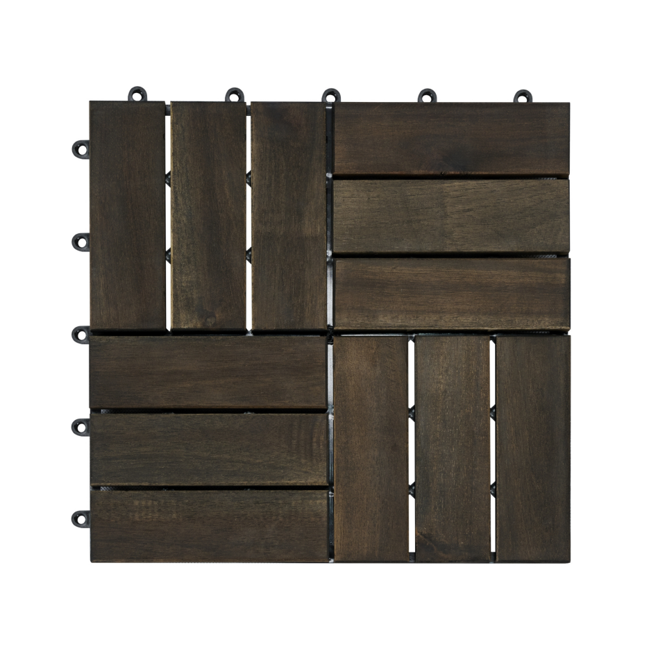 Acacia Wood Interlocking Deck Tiles Checker Pattern, 30 PCS 12inch X 12inch Dark Brown Square Acacia Hardwood Outdoor Flooring For Patio, Bancony, Pool Side