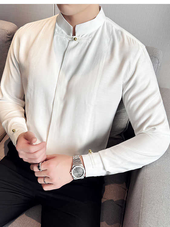 Men's Solid Color Stand Collar Long-sleeved Shirt